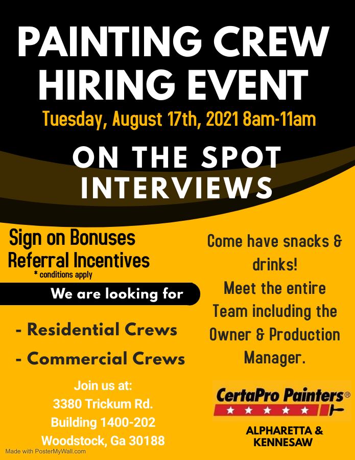painting crew hiring event details