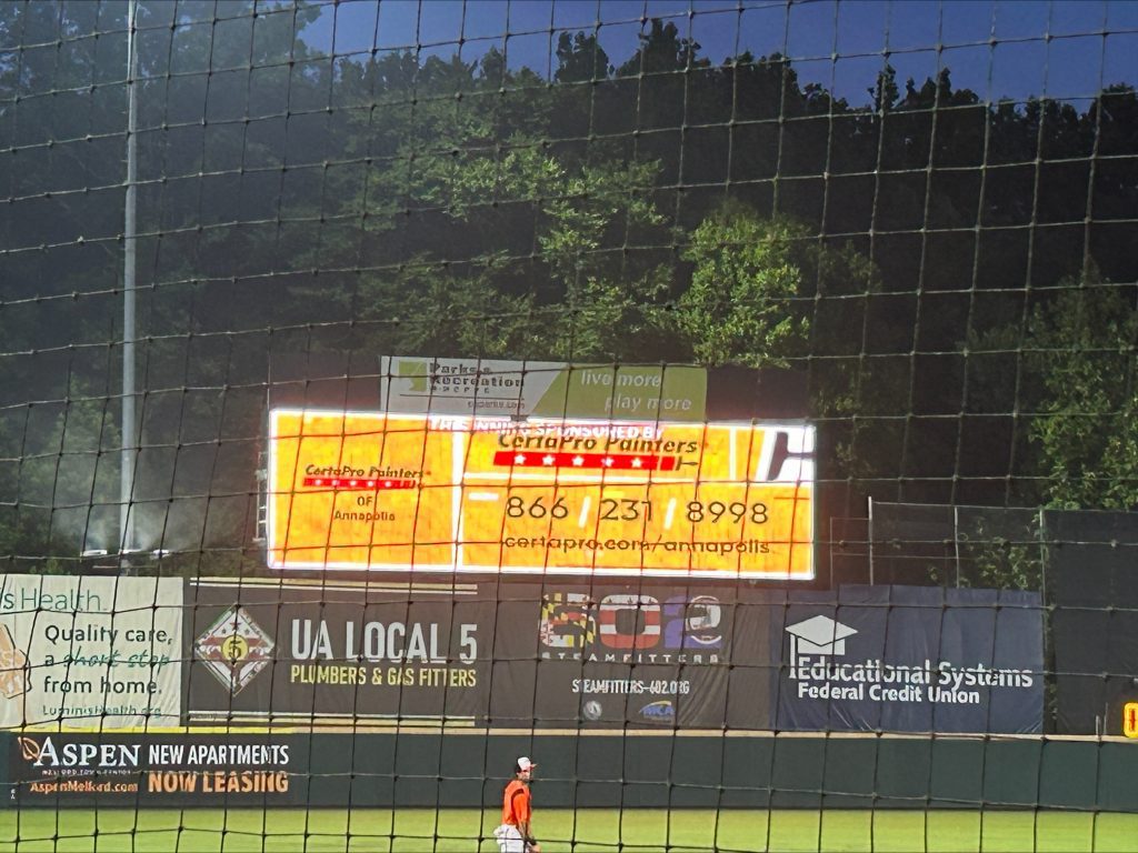 full certapro painters ad on baysox video board