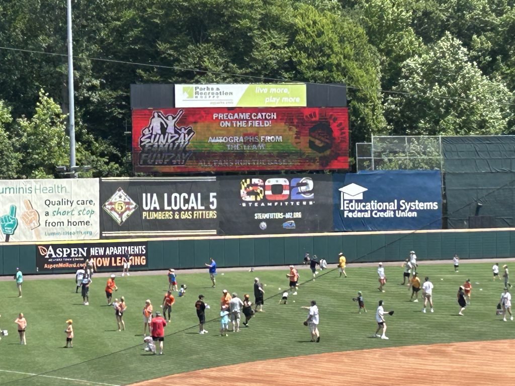 Bowie Baysox pregame catch on the field