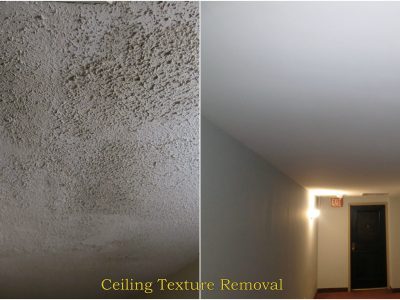 before and after of textured ceiling removal