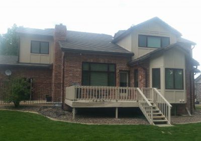 Exterior Residential Painting, Brick house, Deck, beige.