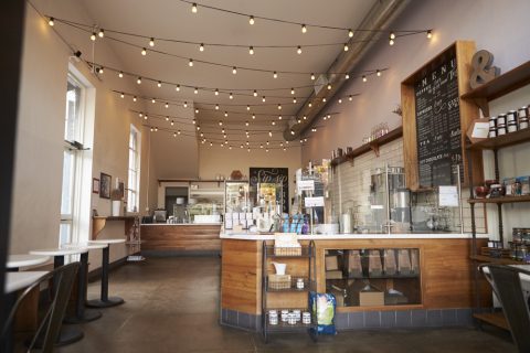 Restaurant Interior With Hanging Lights