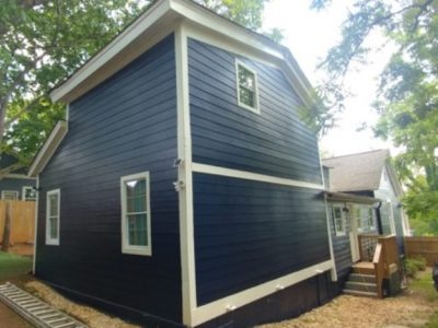 single family home with repainted navy blue exterior in ormewood ga - certapro painters of atlanta decatur