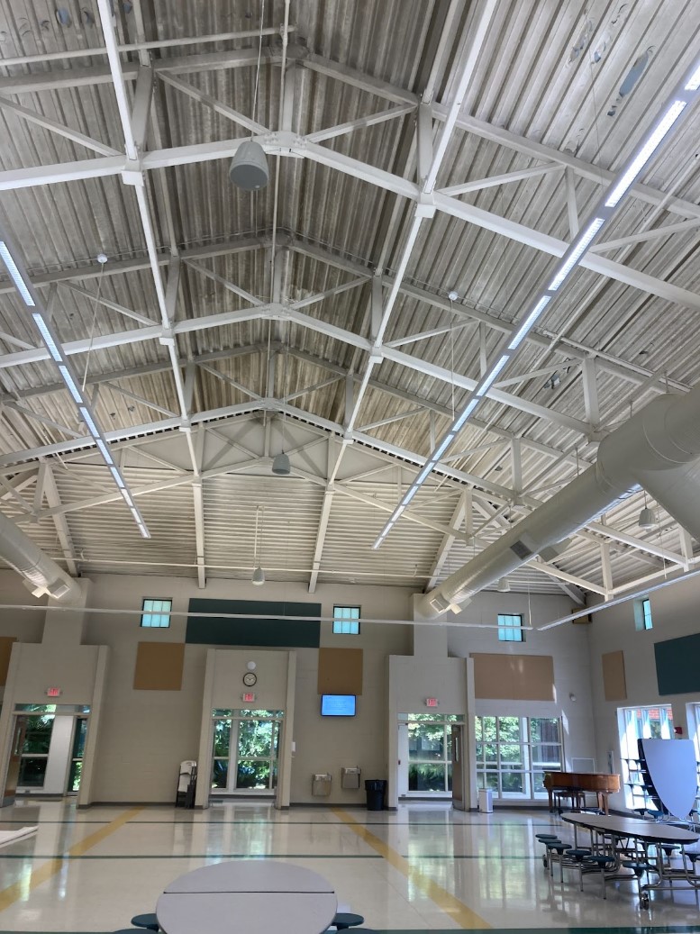 school cafeteria ceiling before scraping and repainting