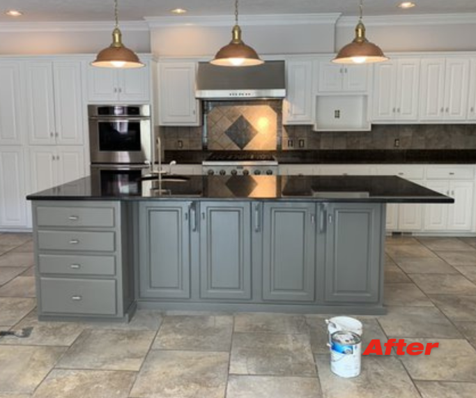 kitchen cabinets and island painting