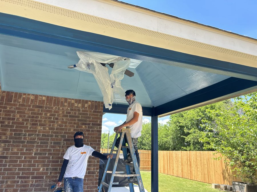 covered porch with two tone blue painted ceiling and posts Preview Image 3