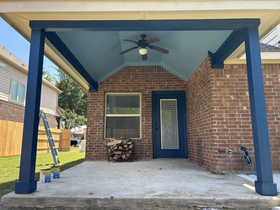 covered porch with two tone blue painted ceiling and posts Preview Image 1
