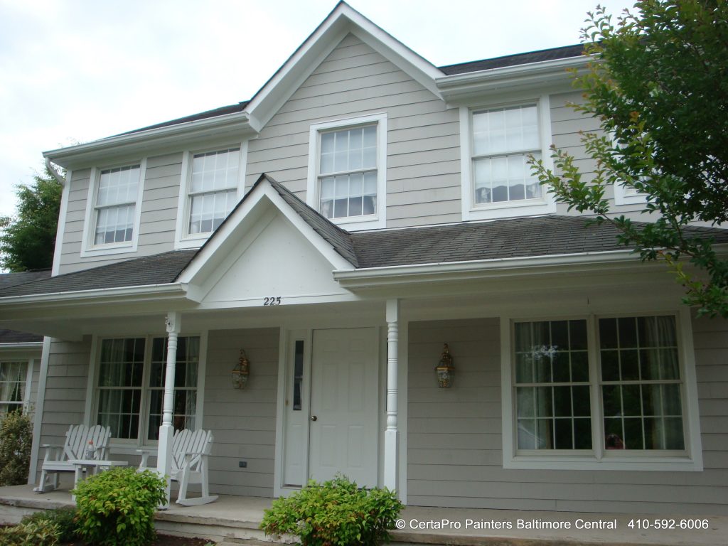 Exterior House Painting - Soft Beige with White Trim ...