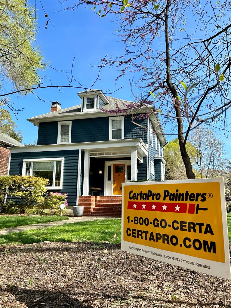 blue home exterior after painting with certapro sign