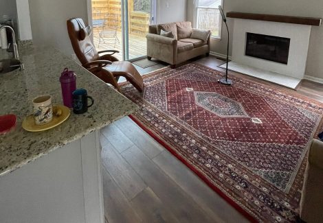 white living room with fireplace