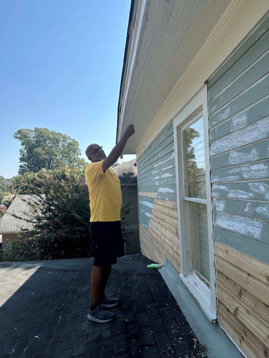 painter on roof during exterior siding repair and repaint Preview Image 2