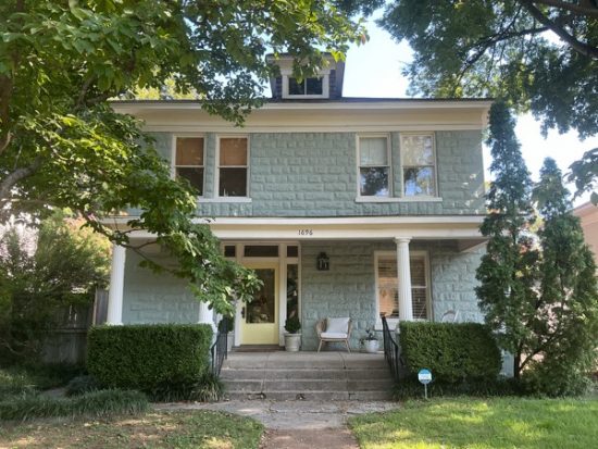 pale blue house exterior