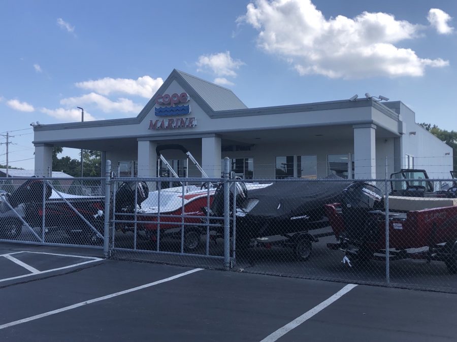 Completed commercial steel & stucco painting project at Cope Marine in O'Fallon, IL, by CertaPro Painters of Belleville, IL - Angle 2 Preview Image 1