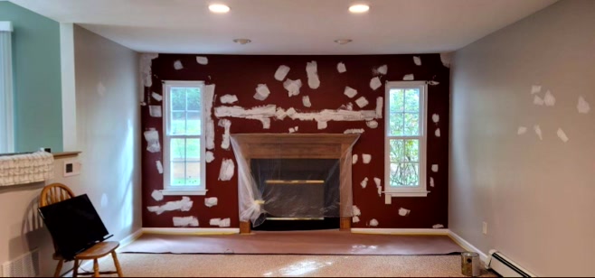 interior wall with fireplace after painting