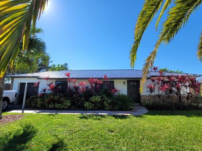 painted house exterior including doors, windows, and roof