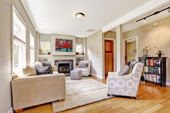 grey living room with textured chair