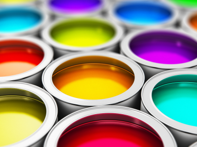 Paint Cans Of Different Color Paints