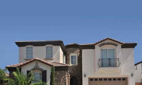 White & Brown Stucco Exterior