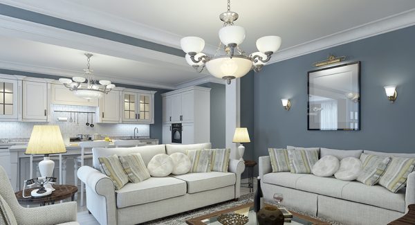 living room with blue walls