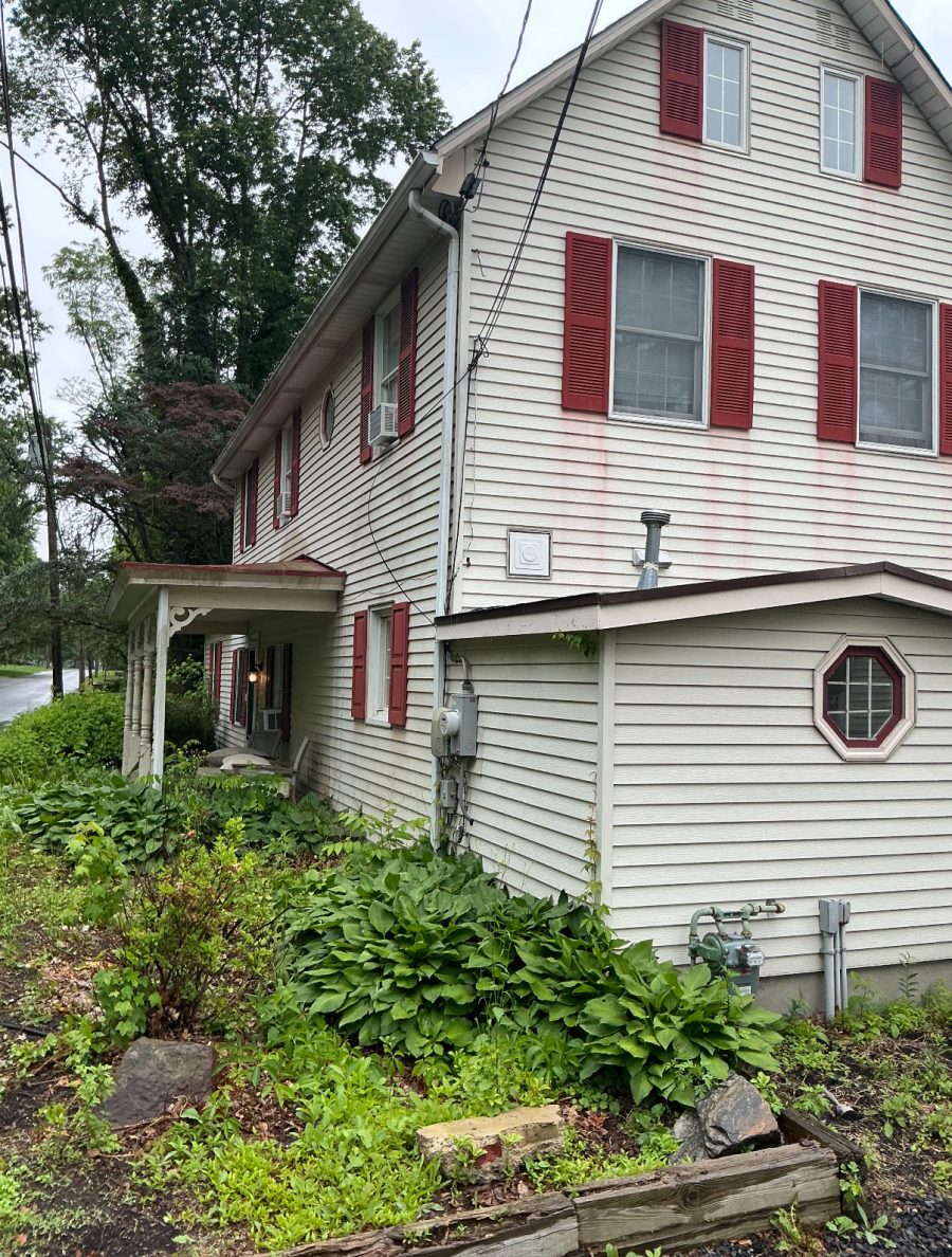 white stained siding with red shutters Preview Image 2