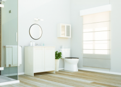 Light blue bathroom walls with white fixtures