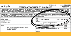 Contact information to reach the insurance company located at the top right of the insurance certificate