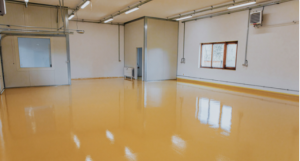 Yellow high durability epoxy coating on garage floor