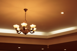 Wooden crown molding installed with LED lights in the "v" 