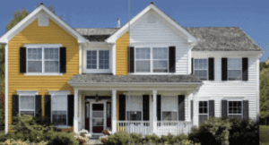 Half painted yellow home on a computerized color rendering