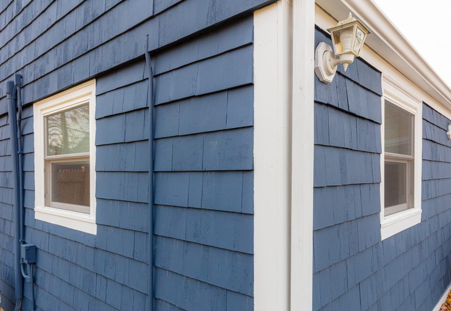 blue cedar shingle siding with white trim Preview Image 1