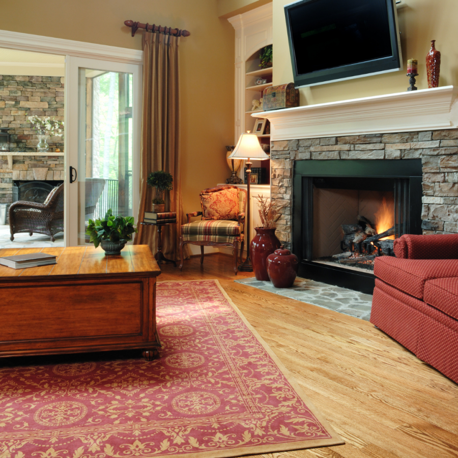 Family room with fireplace and TV over fireplace Preview Image 1