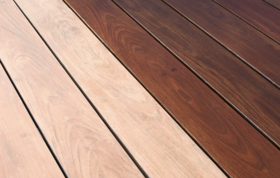 Mahogany deck - showing semi-transparent stain on right