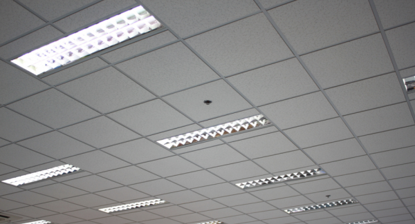 White drop ceiling with painted acoustical tiles in Boston, MA office