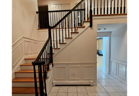 Staircase with glossy black banister