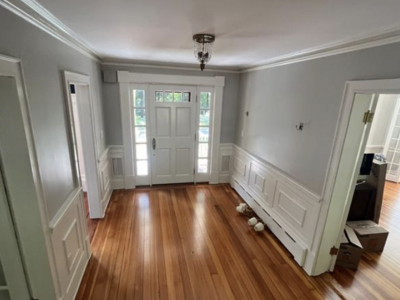 Entranceway painted in a monochrome color palette.