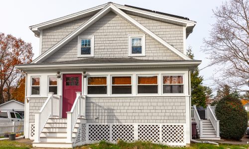 Light Gray Shingles With White Trim