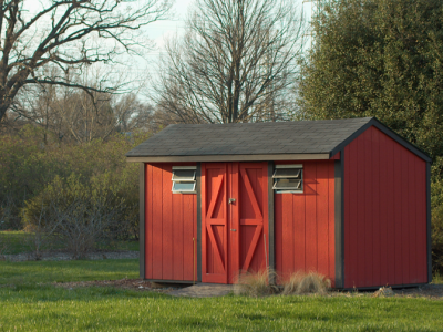 Red shed with barn style doors