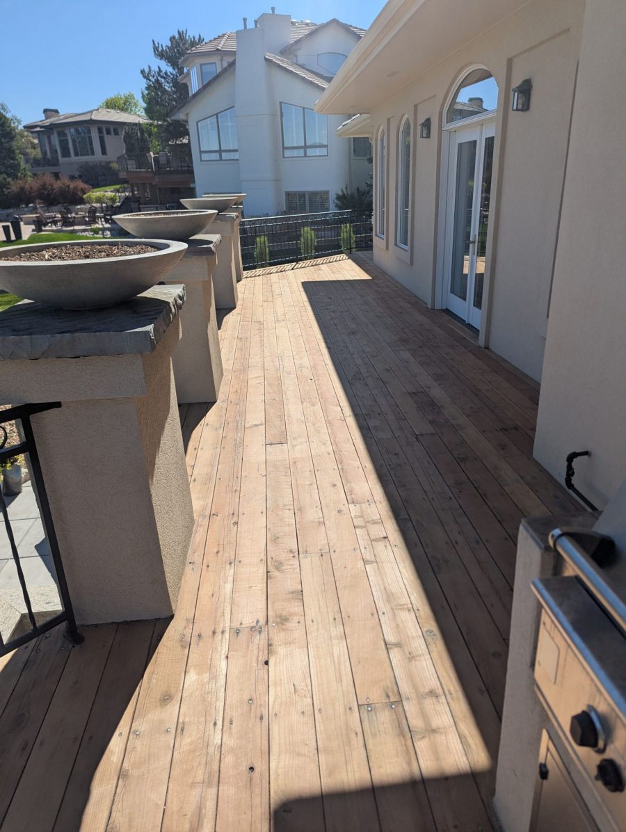 stripped wooden deck with metal railing Preview Image 13