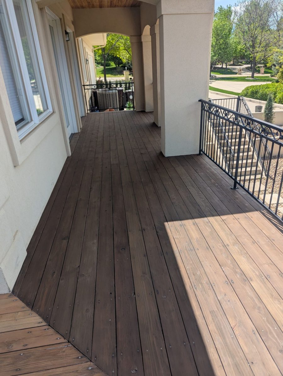 stripped wooden deck with metal railing Preview Image 10