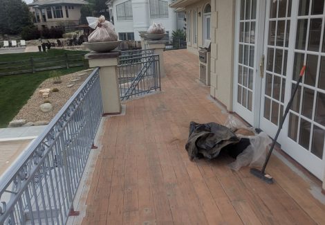 wooden deck partially stripped