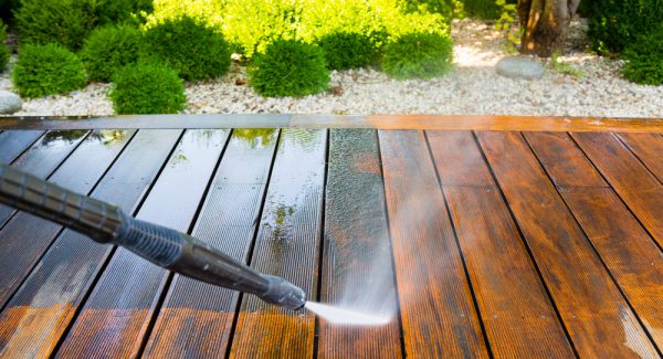 Power washing deck before staining
