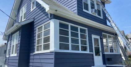 Dark Blue Exterior Painting with White Trim ...