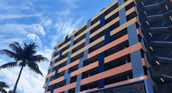 multi-color painted parking garage