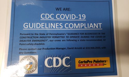CertaPro Main Line CDC COVID-19 Guidelines Compliant sign.
