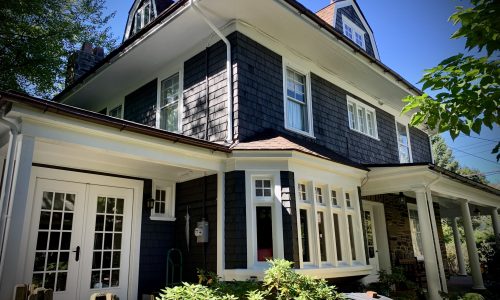 Navy Blue Painted Brick Exterior