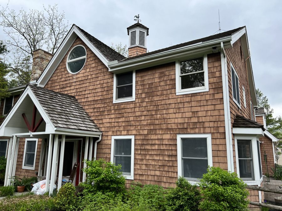 brown exterior of house white trim