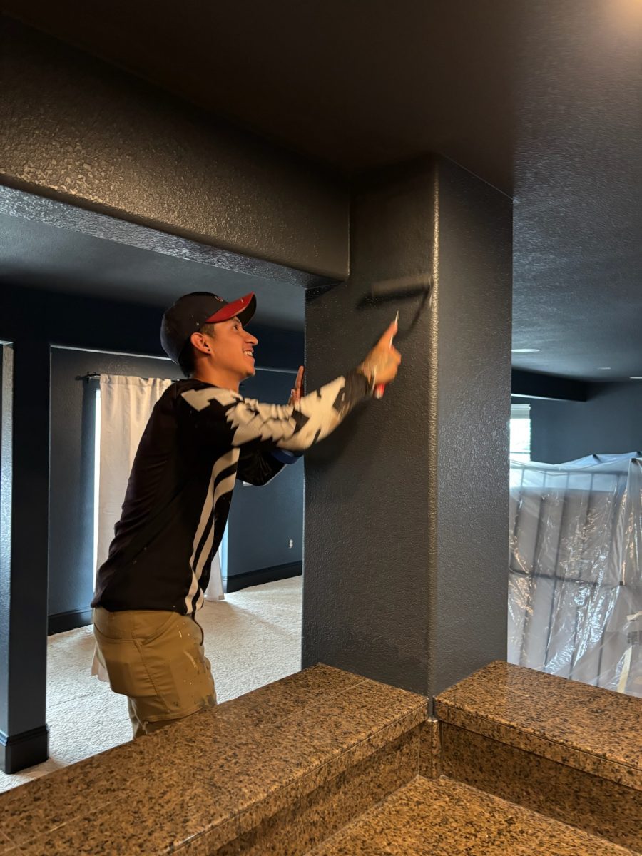 painter using roller to paint wall column Preview Image 2