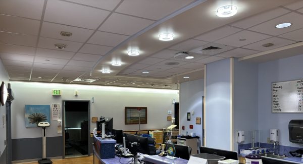 medical facility desk area after wall repaint