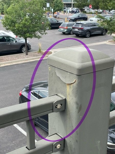 metal railing post with paint damage Preview Image 5