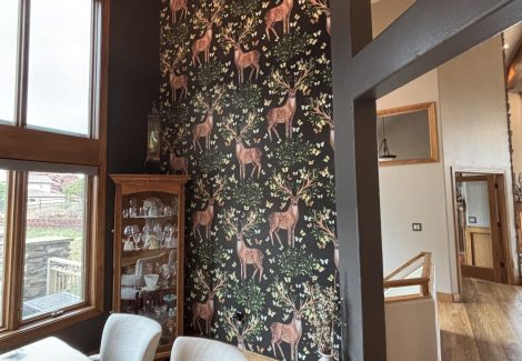 home interior room with wallpapered wall
